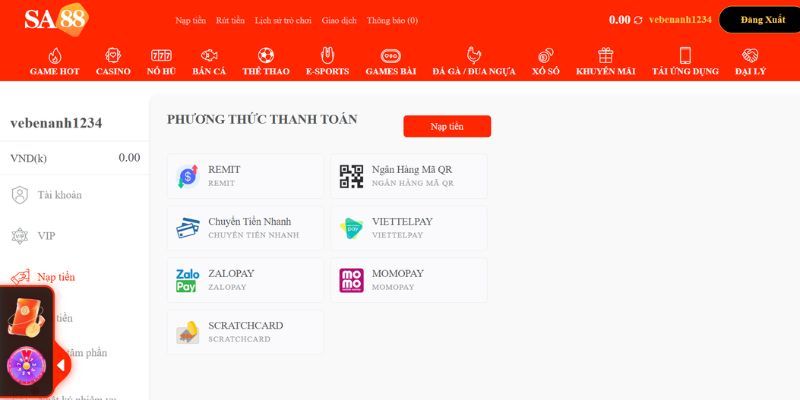 nạp tiền SA88 nạp tiền SA88